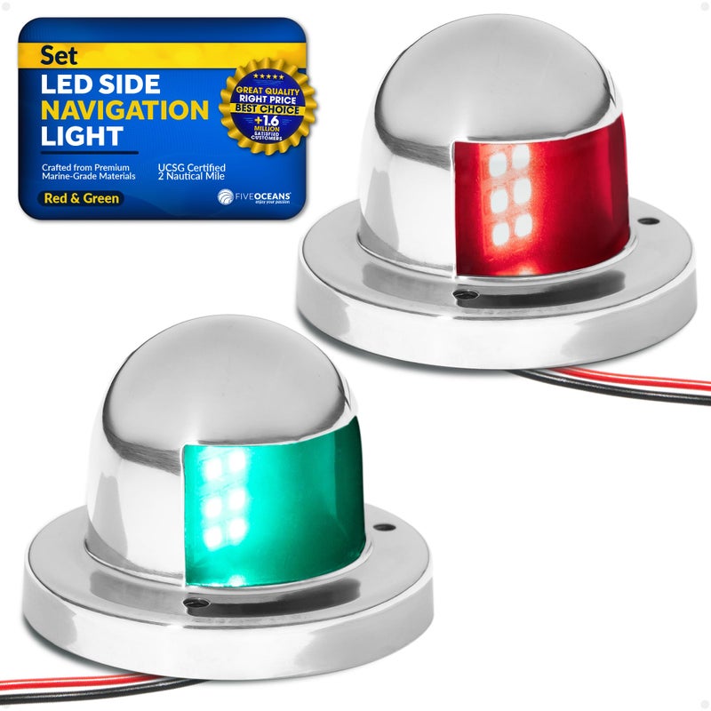 Five Oceans أضواء الملاحة للقوارب من فايف أوشنز - ضوء مقدمة LED، أضواء الملاحة للقوارب LED حمراء وخضراء، أضواء القوارب للملاحة مثبتة أفقياً، 12 فولت، قواعد USCG 2NM - FO4431-C1 - Image 1